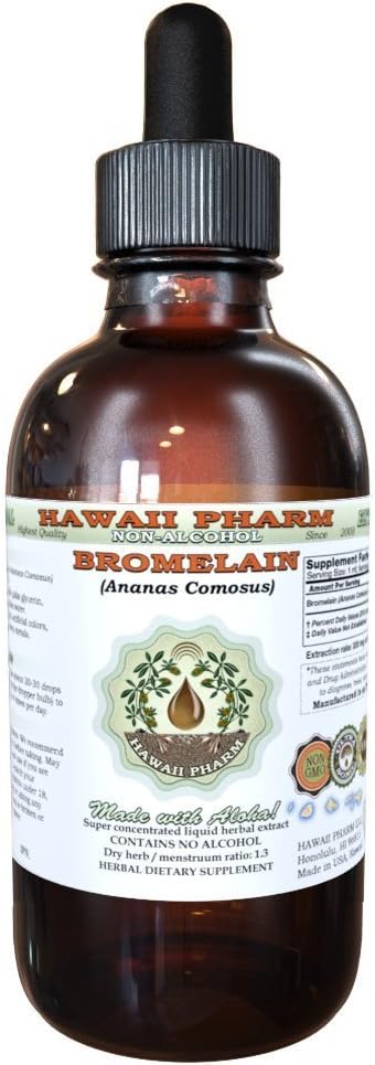 Hawaii Pharm Bromelain Alcohol-Free Liquid Extract, Bromelain (Ananas Comosus) Dried Powder Glycerite Natural Herbal Supplement 2 oz...