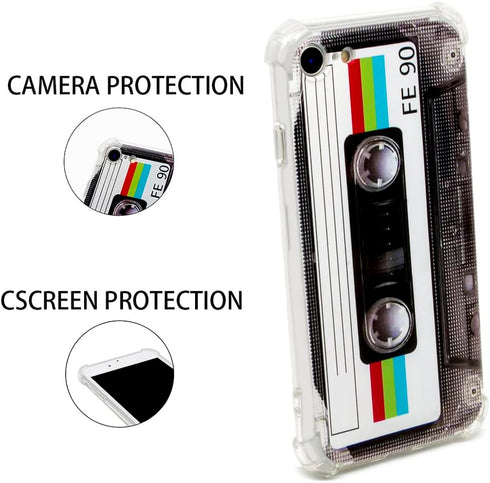 FAteam Case for iPhone SE (2022/2020) & iPhone 7/8 with Reinforced Corners TPU Soft Bumper Anti-Scratch Back Retro Cassette...