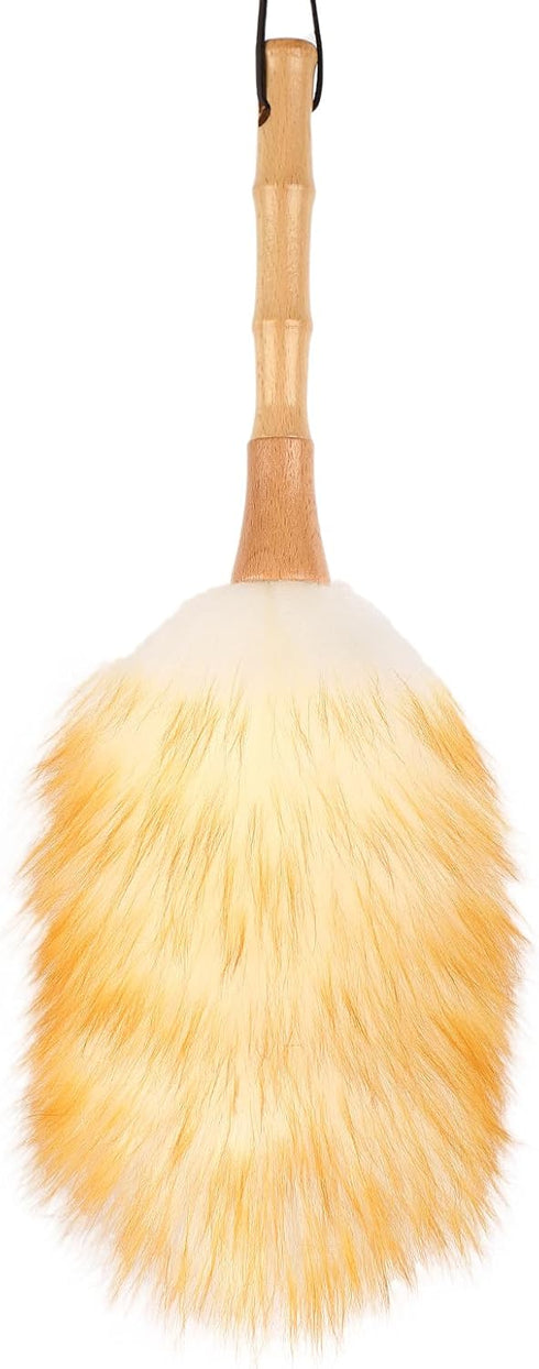 Feather Duster, Lambswool Duster for Cleaning,with Solid Wooden Handle,Leather Hang Strap,Anti-Static 14.9 inchs Washable Reusable Small Hand Dust...