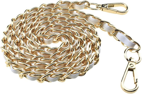 HAHIYO Metal Plus Synthetic Leather Purse Chain Strap Length 47.2 Inches Gold White for Shoulder Cross Body Sling Purse Handbag Clutch Replacement...