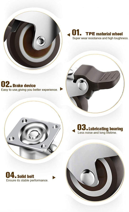 GBL 1" inch Small Caster Wheels with 4 Brakes + Screws - 90Lbs - Low Profile Castor Wheels with Brakes - Set of 4 No Floor Marks Silent Casters - ...
