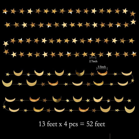 Decor365 Gold Moon Star Garland Ramadan Decorations Hanging Twinkle Little Star Two The Moon Birthday Party Decoration Graduation Decor Starry New...