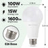 A19 LED Light Bulbs 60W Equivalent 15W Energy Use, E26 Base 4000K Cool White Dimmable 1600Lumens Brightness and 220-Degree Beam Angle Classic Clea...