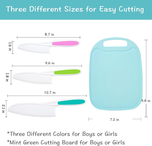 Kids Knife Set for Real Cooking, 4 Pieces Toddler Knife Set, Nylon Kitchen Baking Knife with Cutting Board, Firm Grip, Serrated Edges Kids Knives ...