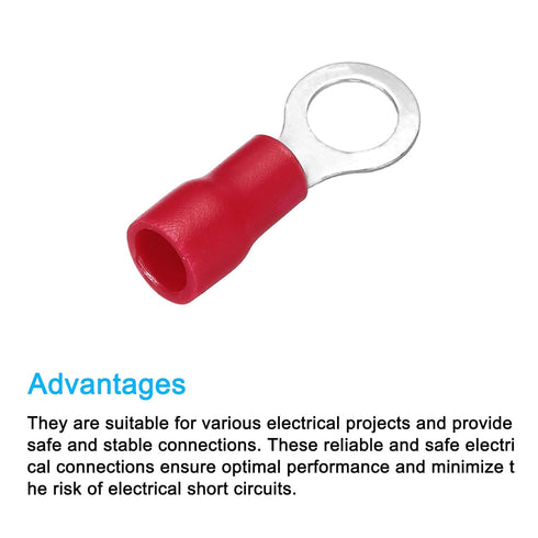 uxcell 100 Pcs Insulated Ring Wire Connector Electrical Crimp Terminal 22-16 AWG for Electrical Projects Red...