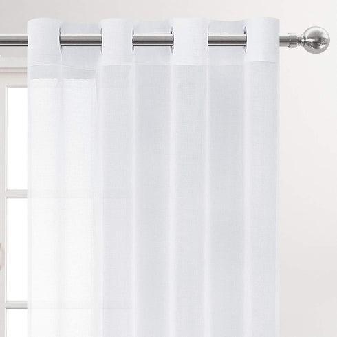 DWCN White Sheer Curtains, Faux Linen Look Grommet Window Semi Sheer Curtains Drapes for Bedroom Living Room Set of 2 Panels, 52 x 90 Inch Long...