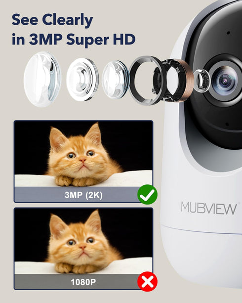 Indoor Security Camera 2K, Pet Camera with Phone App, WiFi Cameras for Home Security Camera for Dog/ Baby Monitor/Elder Pan Tilt, 2.4G, 24/7, 2-Wa...