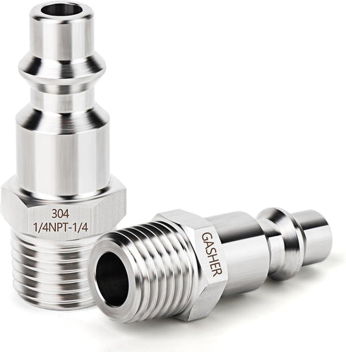 GASHER 5PCS Industrial Air Plug, 304 Stainless Steel 1/4"NPT Male, 1/4" High Flow Pneumatic Plugs...