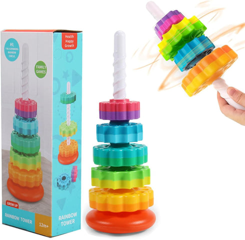 Baby Spinning Stacking Toys, Spin Toys ABS Plastic and Color Rainbow Design Ring Stacker Baby Toys 6 to 12 Months Montessori Educational Learning ...