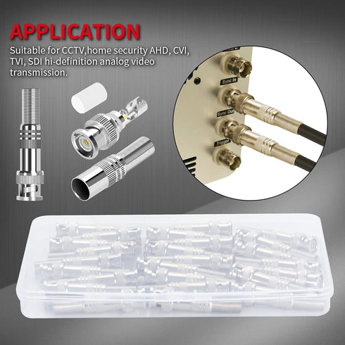 DAIERTEK 24pcs RG59 RG6 BNC Connectors Male Solderless BNC Compression Connector Screw On Coaxial Terminal for CCTV Security Surveillance Camera C...