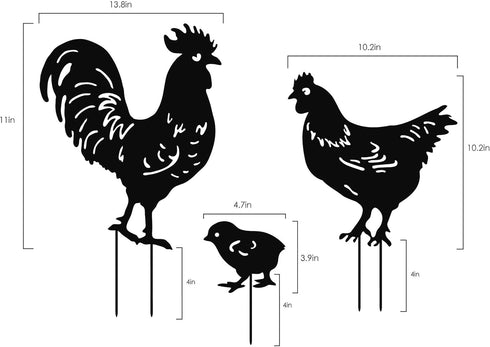 TT & MM Rooster Yard Decor Metal Decorative Garden Stakes - Chicken Yard Art Rooster and Hen with Chicks Statues Idea Garden Gifts for Outdoor, Pa...