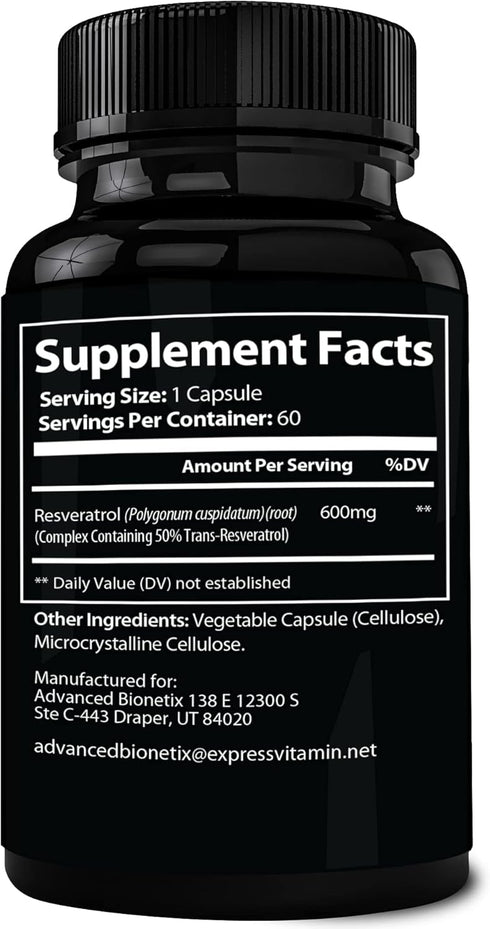 2X Potency Micronized Trans Resveratrol Supplement. 1200mg per 2 Capsules. High Absorption Antioxidant Formula. Promotes Anti Aging, Cognitive Sup...