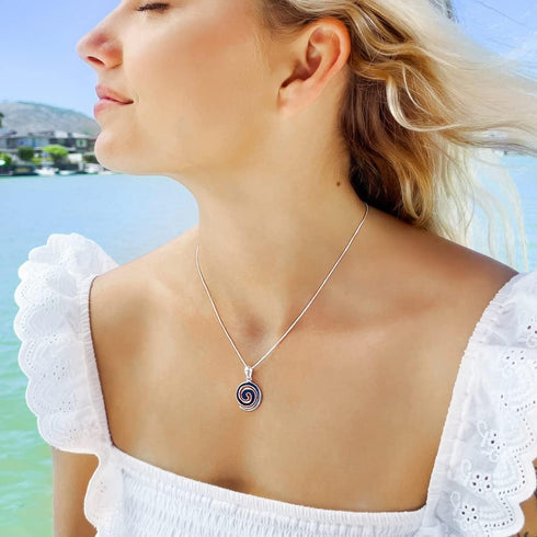 Hawaiian Silver Jewelry Pendant Necklace – 18 Inch Sterling Silver Maori Koru Spiral Necklace – Comfortable and Lightweight Wave Necklace for Wome...
