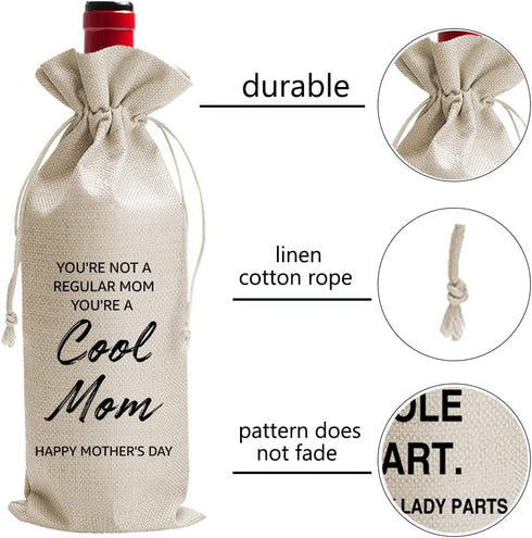 Mothers Day Wine Bag Gift from Daughter Son Funny Wine Bag - Mothers Day Wine Bag- Funny Gift for Mom - You're not a Regular mom, You're a Cool Mo...