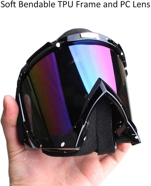 Dirt Bike & Motocross Goggles - Anti UV, Dustproof & Fog Resistant, Bendable, Color Lens (Black)...