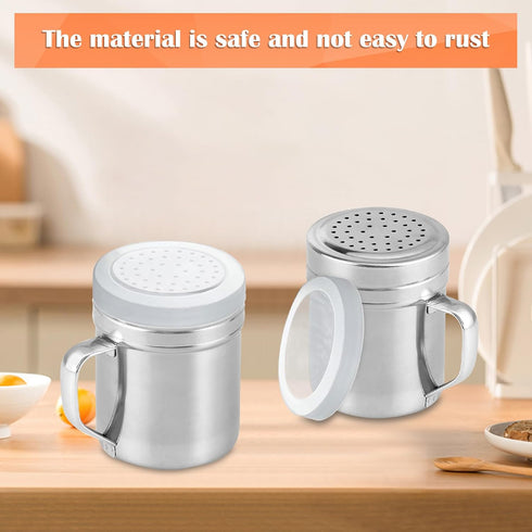 2Pcs Metal Salt Pepper Dredge Shakers, Stainless Steel Pepper Shaker Seasoning Jar With Handle, With Hole And Cover, Suitable For Pepper, Cinnamon...