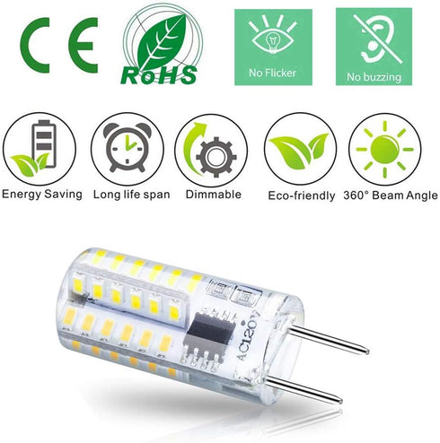 Dimmable G8 LED Bulbs Daylight White 6000K 3W Equivalent to T4 Bi-Pin Base 120V 20W-25W Halogen Bulbs for Under Cabinet Light, Under Counter Kitch...
