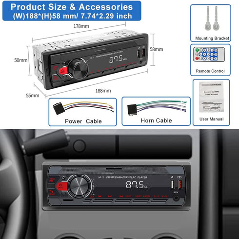 UNITOPSCI Single Din Car Stereo Bluetooth 5.0 Multimedia Audio Receiver, Push to Talk Assistant, Hands-Free Call Voice Control,MP3/FM/AUX in/USB/T...