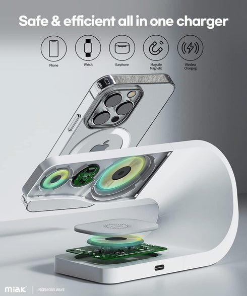 Miak 3-in-1 Wireless Charging Station with MagSafe - Fast Charging for Apple Watch, Stable Charger Stand Base for iPhone 15/14/13/12 Pro Max/Plus,...