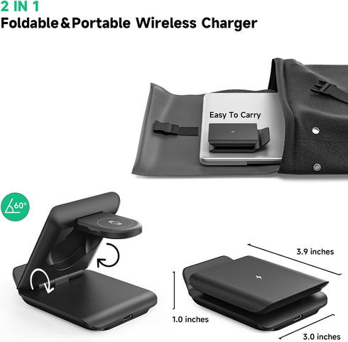 Wireless Charger for Samsung Galaxy Z Flip, 2 in 1 Foldable Travel Fast Wireless Charging Stand for Galaxy Z Flip 6/5/4/3, Galaxy S24 Ultra/S23/S2...