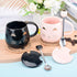 Pink Ceramic Coffee mug Cute Cat Handmade Tea Cups with Stainless Steel Spoon Kitty Cup Unique Hot chocolate Novelty mugs Christmas Birthday for G...