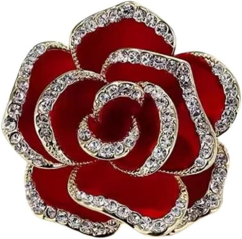 Crystal Rhinestone Red Flower Brooch Women's Camellia Pin Rhinestone Floral Brooch Ladies' Fashion Clothing Brooch Jewelry Accessory...