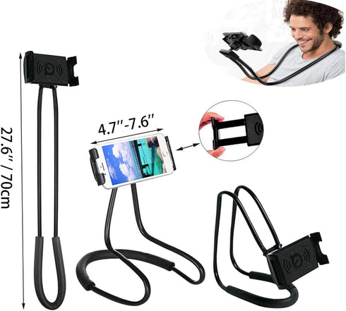 Cell Phone Stand Hanging on Neck Upgraded, Hands-Free Mobile Phone Holder Clip on Bed/Table 360° Rotation iPhone Tablet Mount Bracket, 27.6''/70 c...