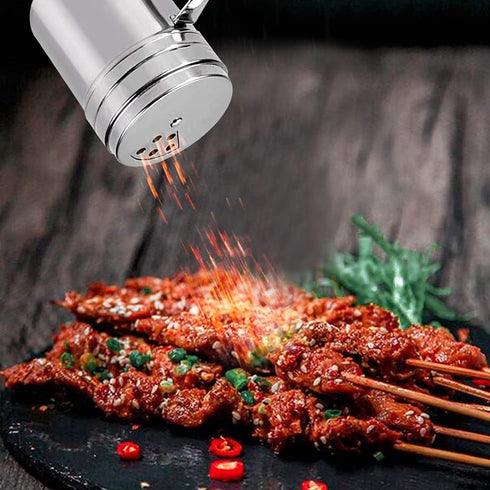 3Pcs Seasoning Bottle with Handle Stainless Steel Dredge Shaker Rub Spice with Holes Powdered Sugar Shaker with Lid Shaker Cooking Rotatable Cover...