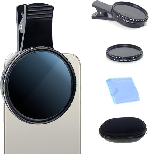 52MM Clip-on ND2-ND400 Phone Lens Filter, Ultra Slim Phone Camera Lens Filter Compatible with iphone 15 Pro Max 14 13 12 11, Smart Phones, Adjusta...