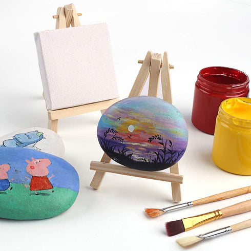 Tosnail 12 Packs Mini Canvas and Easel Set, Art Easel Stand with Canvas Set Tabletop Wooden Display Stand and Canvas Panels for Artist, Students, ...