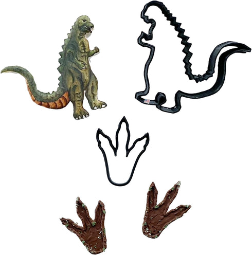 DINOSAUR COOKIE CUTTERS Giant Reptile Monster Movie Character And Dinosaur Footprint Cookie Cutters Made in The USA (2 Pack)...