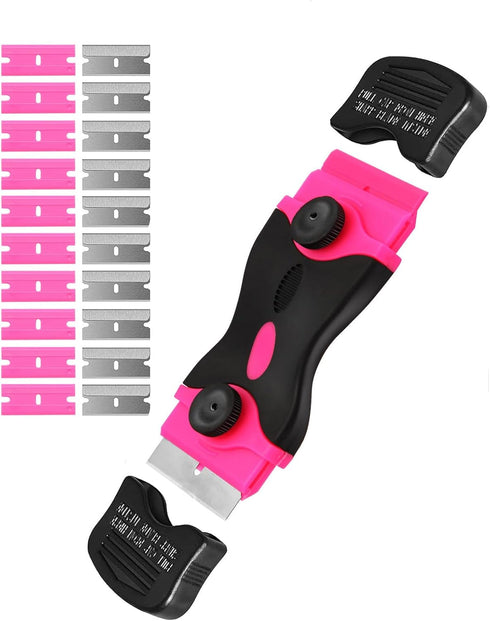 Razor Blade Scraper with Safety Cap, Plastic Razor Blade Scraper Tool with 20Pcs Razor Blades, Razor Scraper for Glass Clean, Paint, Gum, Cooktop,...
