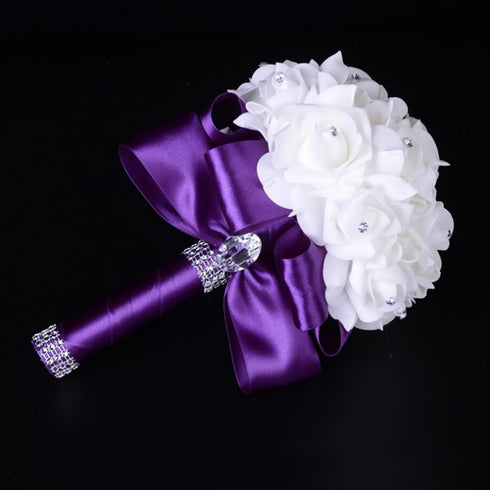 Wedding Bouquets for Bride white, Wedding Bouquet Bridesmaid?Bridesmaid Holding Flowers for Wedding Decoration (Purple+White)...