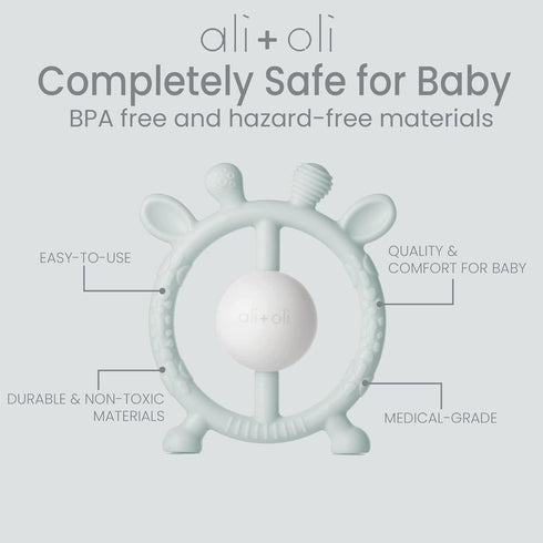 Ali+Oli Baby Teether & Rattle (Taupe Giraffe) Baby Teething Relief, Silicone Teethers for Babies 3+ Months, Baby Teething Toys w/Multi-Textured Su...