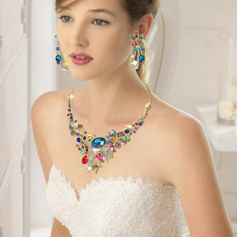 Campsis Women's Jewelry Set Flower Statement Necklace and Earring Set Bridal Jewelry Set for Wedding...