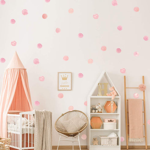 Pink Polka Dot Wall Decals 36pcs Watercolor Dots Wall Sticker for Kids, Baby Girls, Teens, and Nursery Room (6 Sheets) - Each Dot: 2.36 x 2.36 inc...
