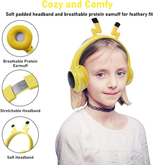 Kids Bluetooth Headphones, Colorful LED Lights Wireless Cartoon Headphones, Over Ear Headphones Built-in Mic for Children/School/iPad/Tablet/Airpl...