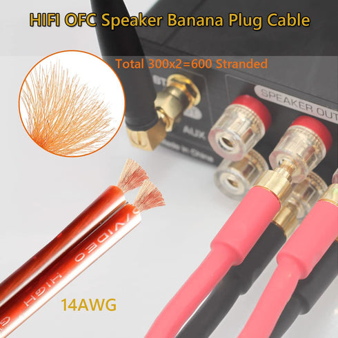 UCINNOVATE 2 Pack High-end Pure Copper HIFI OFC Speaker Wire Cable with Banana Plug, 2m Gold-Plated Banana Tip Plugs Male to Male 600 Strand 14 AW...