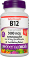Webber Naturals Vitamin B12 5,000 mcg, 60 Fast-Melting Quick Dissolve Tablets, Supports Energy Production and Metabolism, Gluten Free, Non-GMO, Ve...