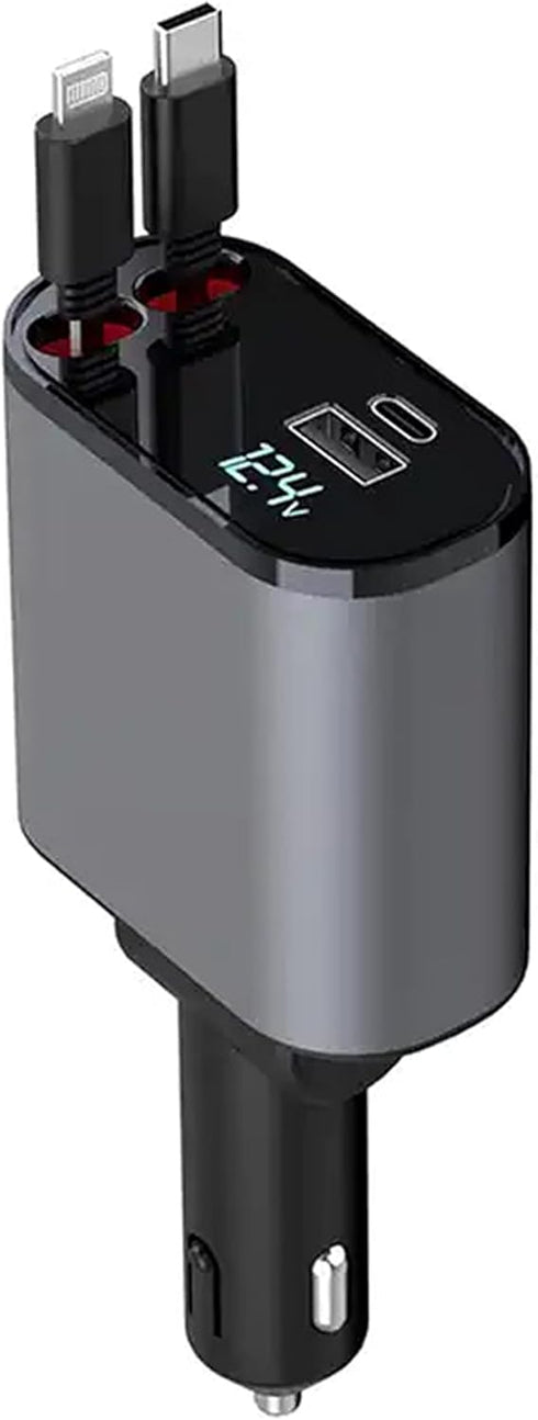 Retractable Phone Charger - Fast Car Charger USB C - Retractable Phone Charger 4 in 1 Retractable Car Charger - Retractable Charger for Apple and ...