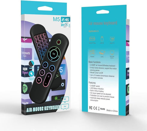 LUVI Air Mouse Remote Control Mouse Wireless Mini Keyboard 2.4G & BT5.2 Motion Sensing Backlit Rechargeable Compatible with Android TV Box/PC/Smar...