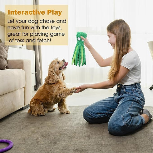 G&P Dog Squeaky Toys Octopus - No Stuffing Crinkle Plush Dog Toys for Puppy Teething, Durable Interactive Chew Toys for Small, Medium and Large Do...