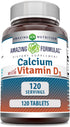 Amazing Formulas Calcium with Vitamin D3 120 Tablets Supplement | Non-GMO | Gluten Free | Made in USA...