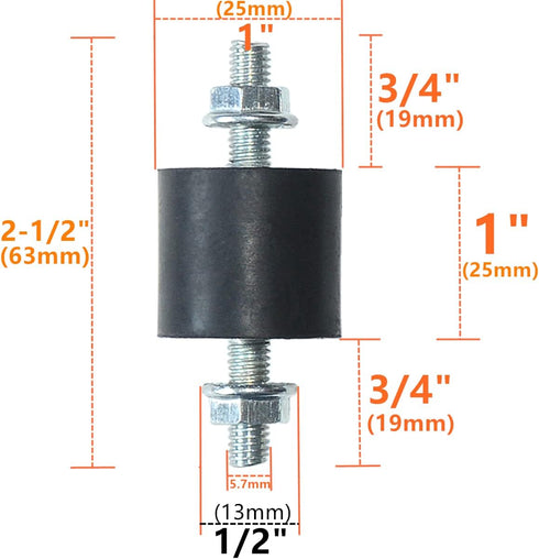 4pcs 25 x 25mm Rubber Mounts Rubber Vibration Isolator Mounts Shock Absorber with M6 x 19mm Studs Vibration Isolators...