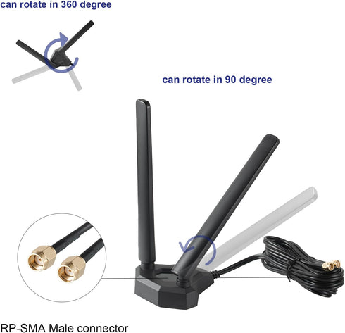 WiFi 6 6E Tri-Band 2.4GHz + 5 GHz + 6GHz Magnetic Base WiFi Antenna for Wireless WiFi 6 6E Router Hotspot PC Desktop Computer PCI-E WiFi Network W...