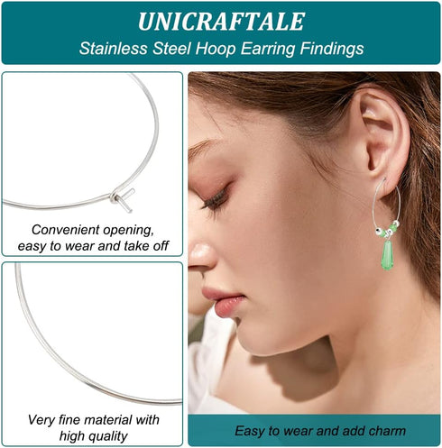 UNICRAFTALE 100pcs 30mm Beading Hoop Earring Wine Glass Charm Rings Stainless Steel Hoop Earring Findings Metal Earring Ring for DIY Jewelry Makin...