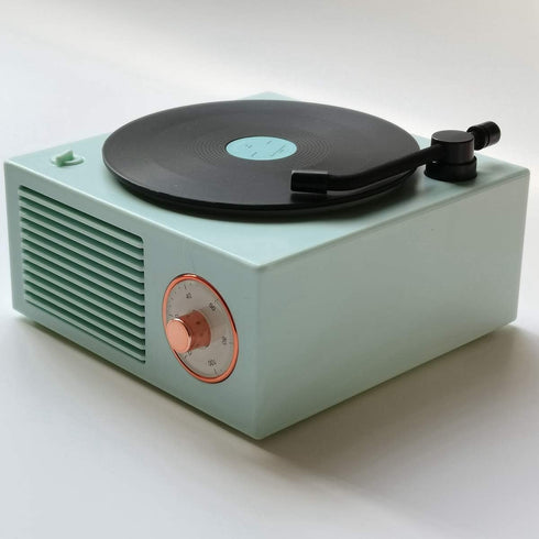 Vinyl Record Player Style Bluetooth Speaker Old Fashioned Classic Style Green Cute Look Gift for Girls Bass Enhancement Loud Volume Speaker by Wet...