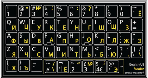 Online-Welcome Russian-English Keyboard Stickers Non Transparent Black Background for All PC Desktop Computer Laptop...