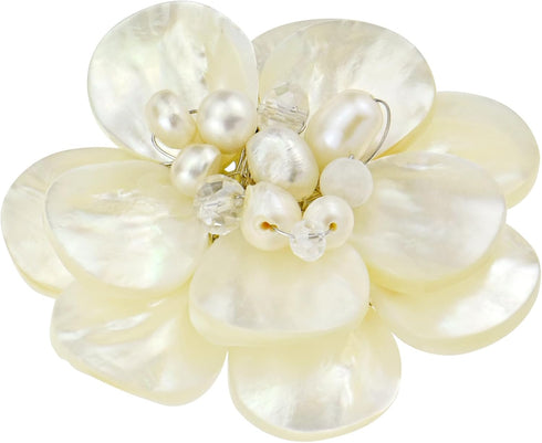 AeraVida Classical White Lotus Mother of Pearl-Cultured Freshwater Pearl-Crystal Fascinating Petals Floral Pin or Brooch for Women...