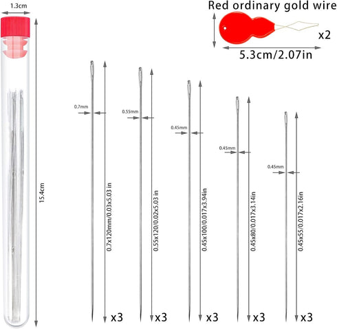 30 Pcs Beading Needles Set Include 15 Pcs Long Straight Beading Thread Needles + 15 Pcs Big Eye Beading Needles, Embroidery Needles with Needle Bo...